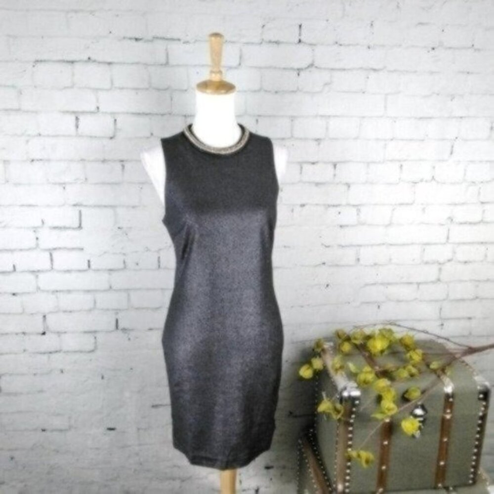 Lucy Paris Metallic Sleeveless Sheath Dress Silver